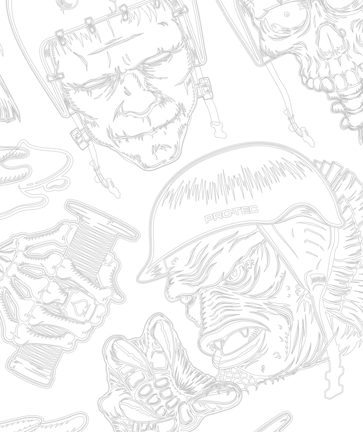 Line art for the Pro-Tec monster sticker illustrations