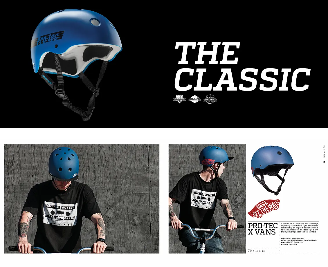 Pro-Tec catalog pages introducing The Classic helmet