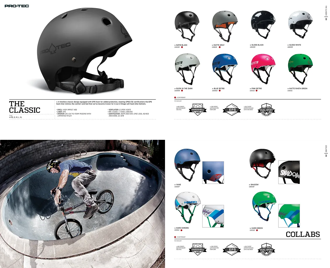 Pro-Tec catalog pages with The Classic colorways and collaborations