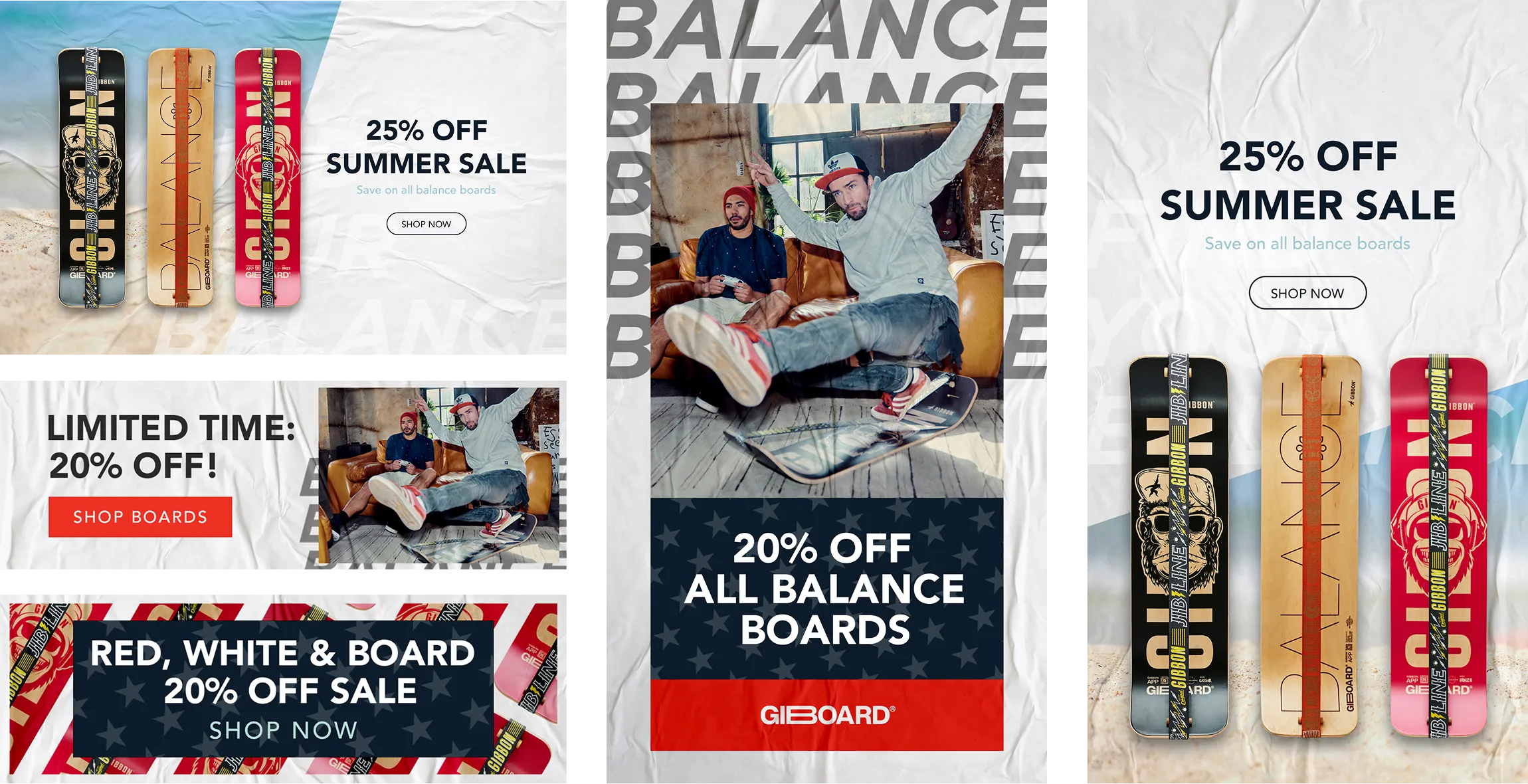 GiBoard balance board summer and holiday sale ads